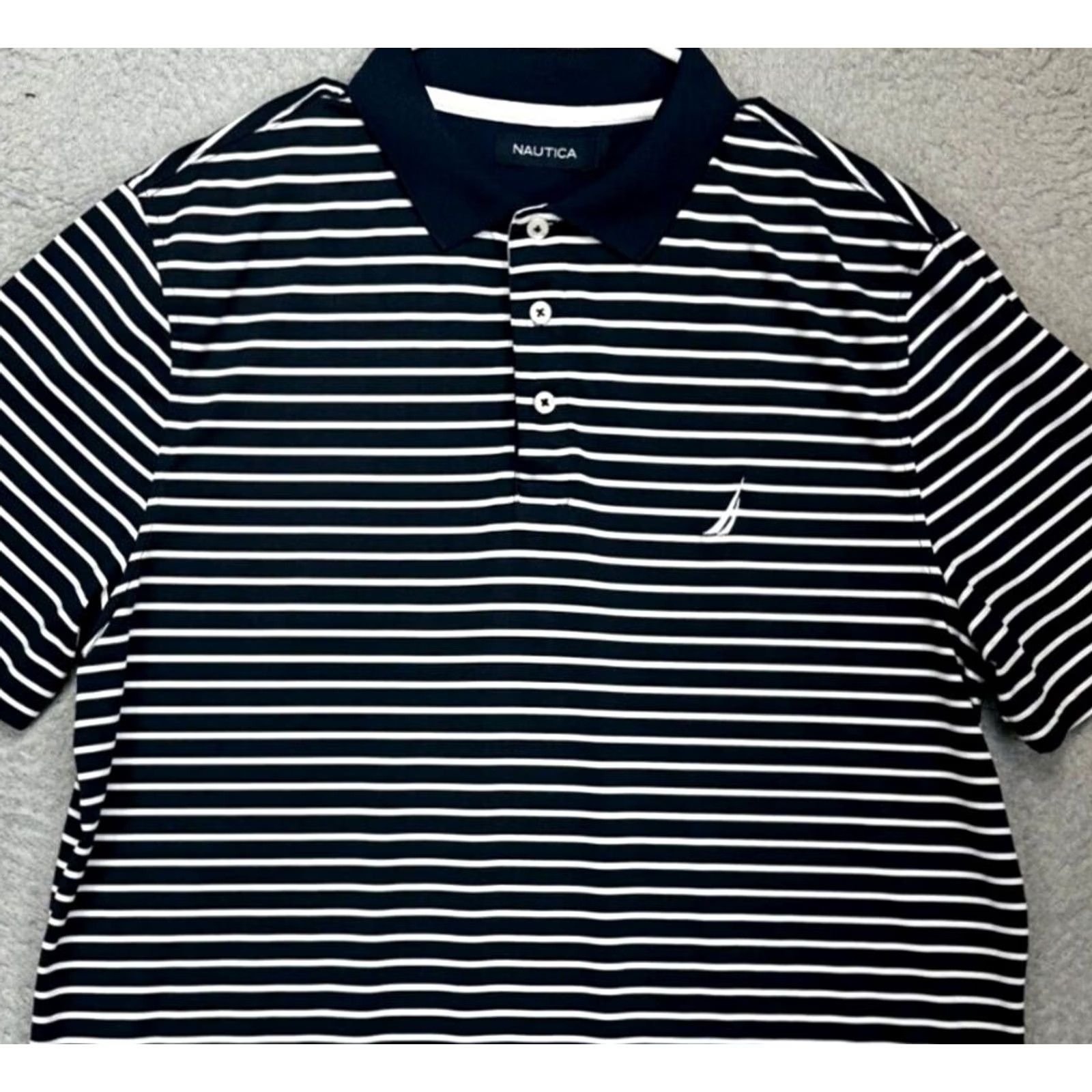 Nautica Nautica Shirt Mens Medium Dark Navy Pinstripe Golf Polo Stretch Athletic Rugby Size US M / EU 48-50 / 2 - 2 Thumbnail