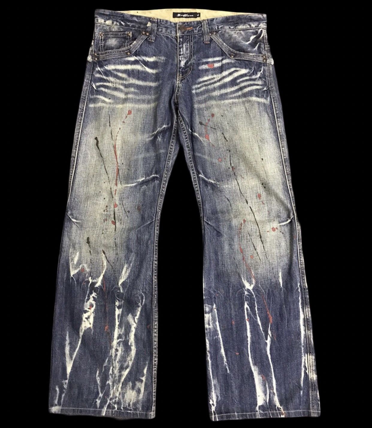 Japanese Brand Flare🔥D123 Root Three Japan Paint Splatter Flare Denim Size US 35 - 1 Thumbnail