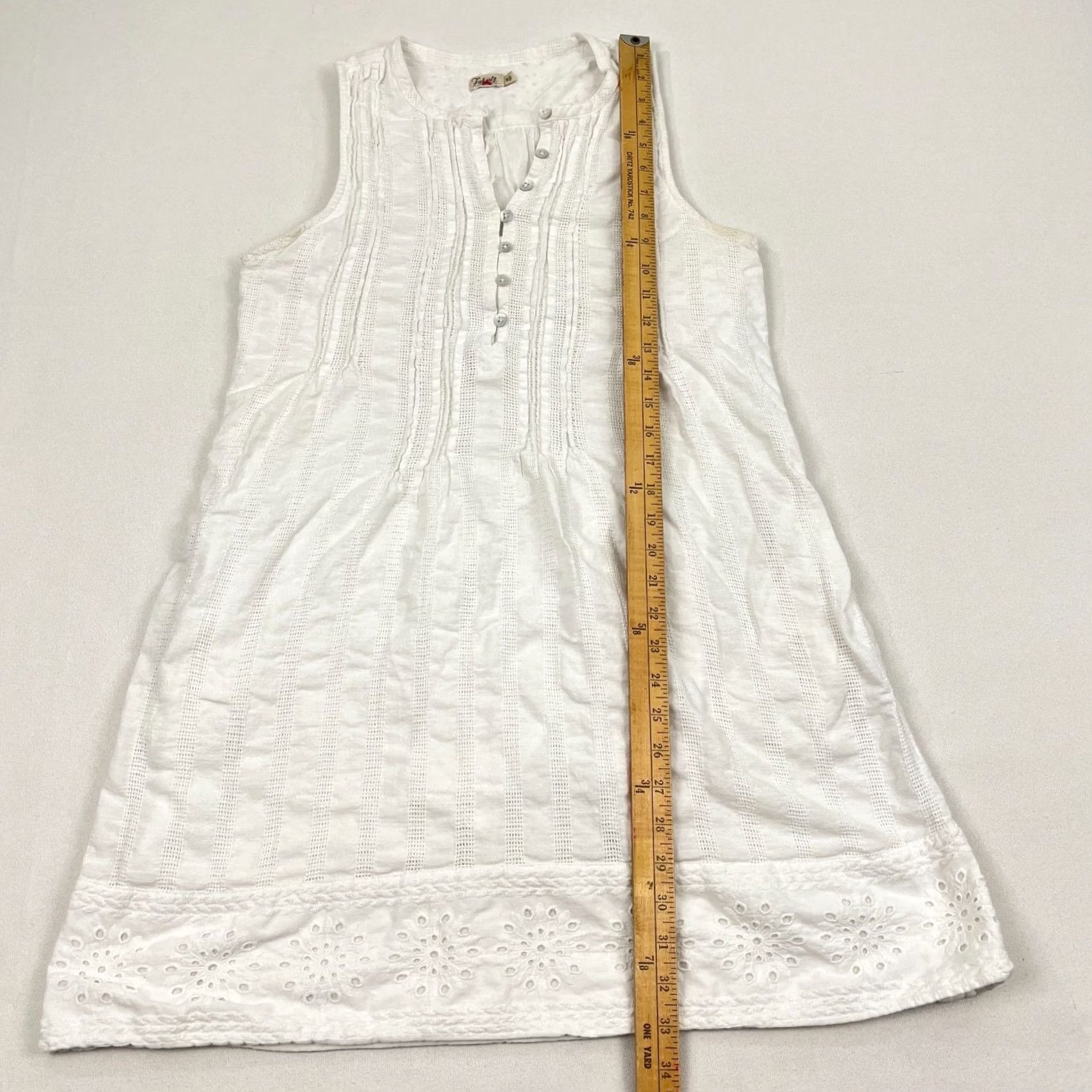 Faherty Faherty Isha Eyelet Dress Womens M White Organic Cotton Gauze Mini Pockets Boho Size M / US 6-8 / IT 42-44 - 4 Thumbnail
