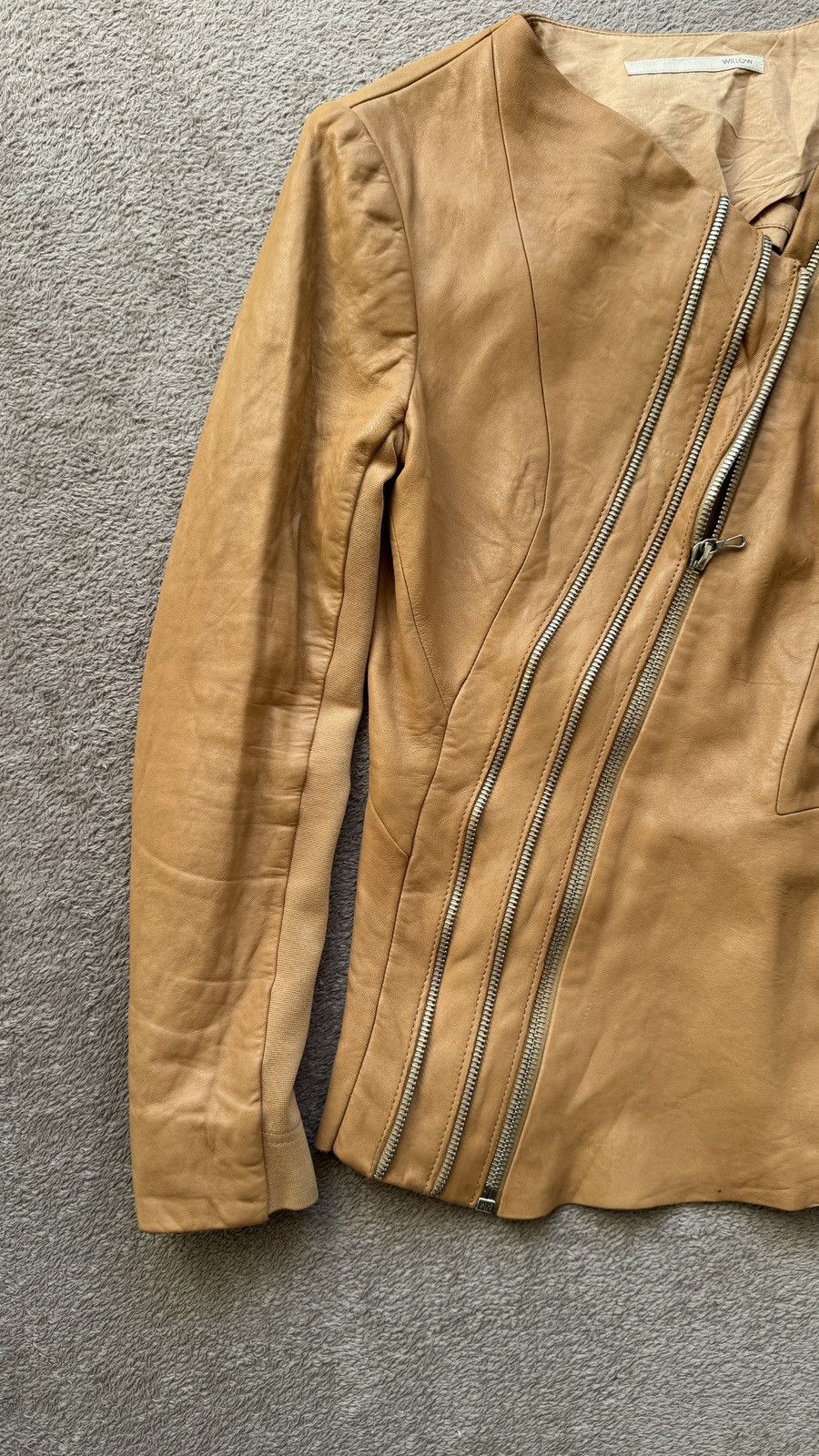 Genuine Leather Willow Soft Cognac Lambskin Leather Zippers Detail Jacket Size M / US 6-8 / IT 42-44 - 4 Thumbnail