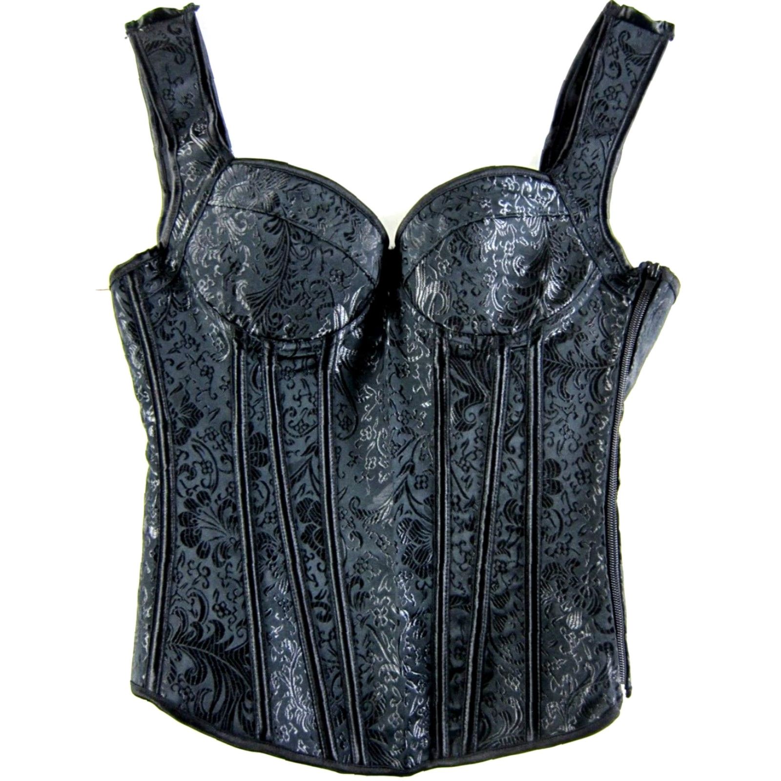 Vintage VINTAGE Black Floral Boned Underwire Lace Up Corset Bustier Top Women Medium Size M / US 6-8 / IT 42-44 - 5 Thumbnail