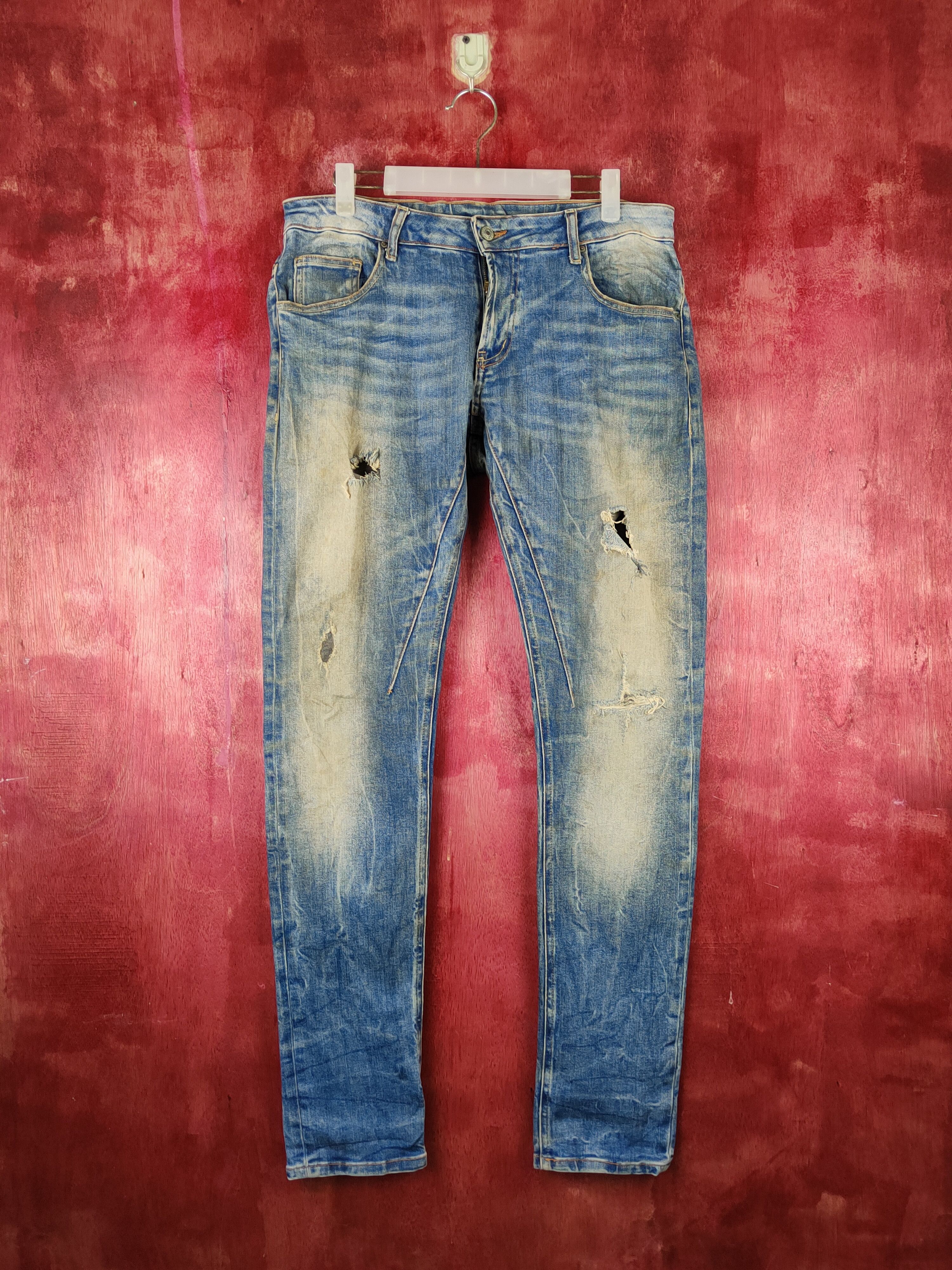 image of Distressed Denim x Vintage Zara Man Vintage Blue Faded Distressed Jeans Denim S1532 in Blue Denim (