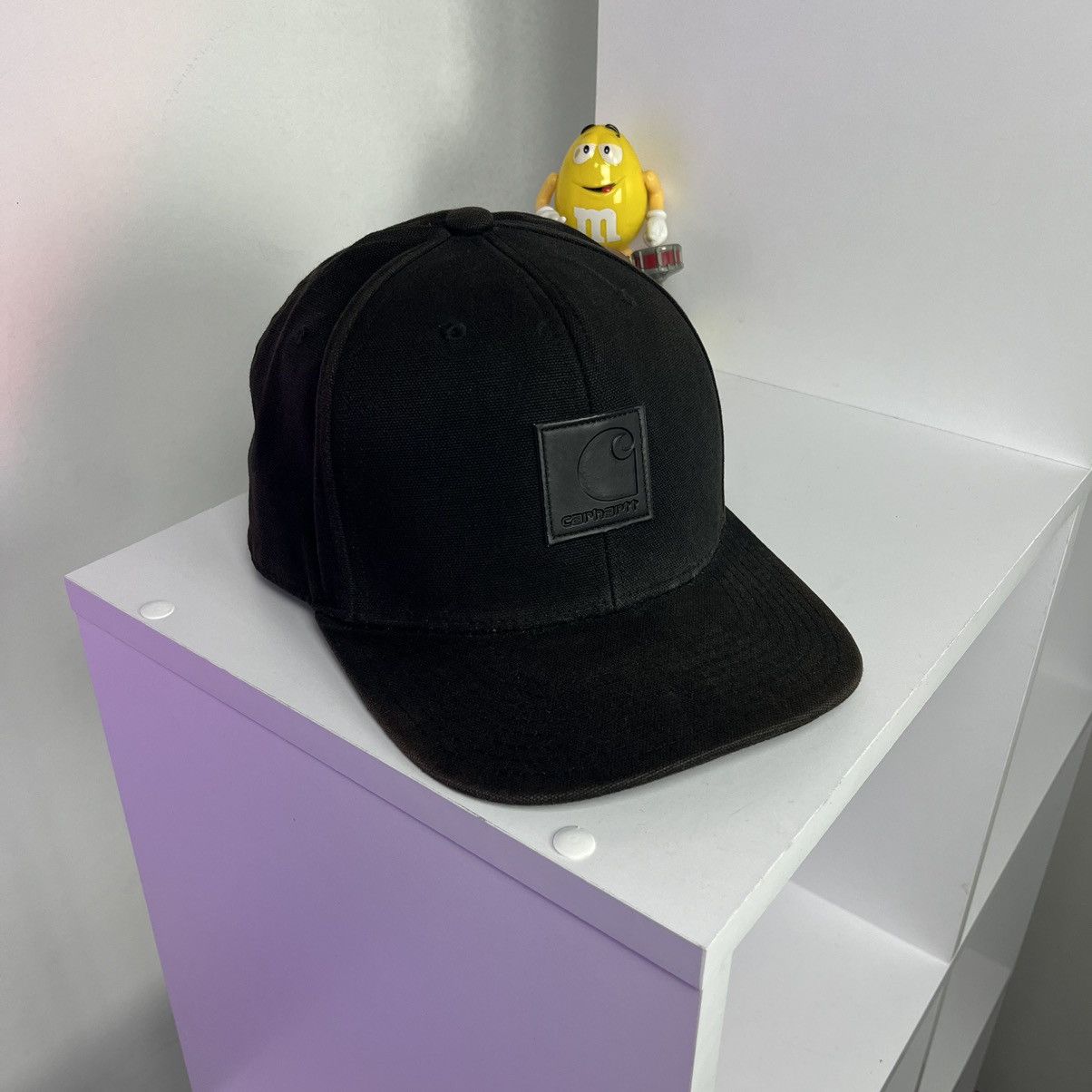Carhartt × Vintage 🌑Faded🌑 Carhartt 6 Panel Black Leather Logo Cap Size ONE SIZE - 1 Thumbnail