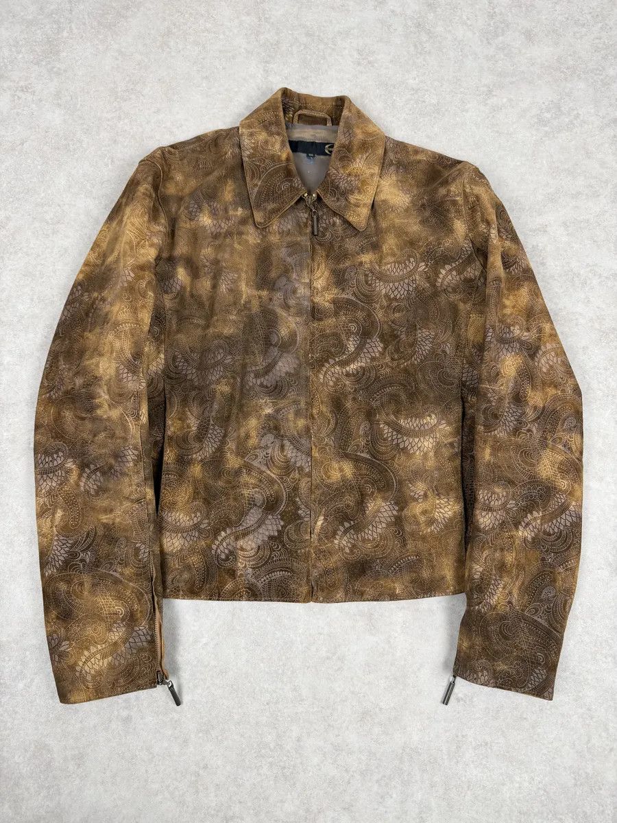Just Cavalli 2000s Cavalli Brown Spiritual Dragon Faded Leather Premium Jacket Size US M / EU 48-50 / 2 - 1 Thumbnail