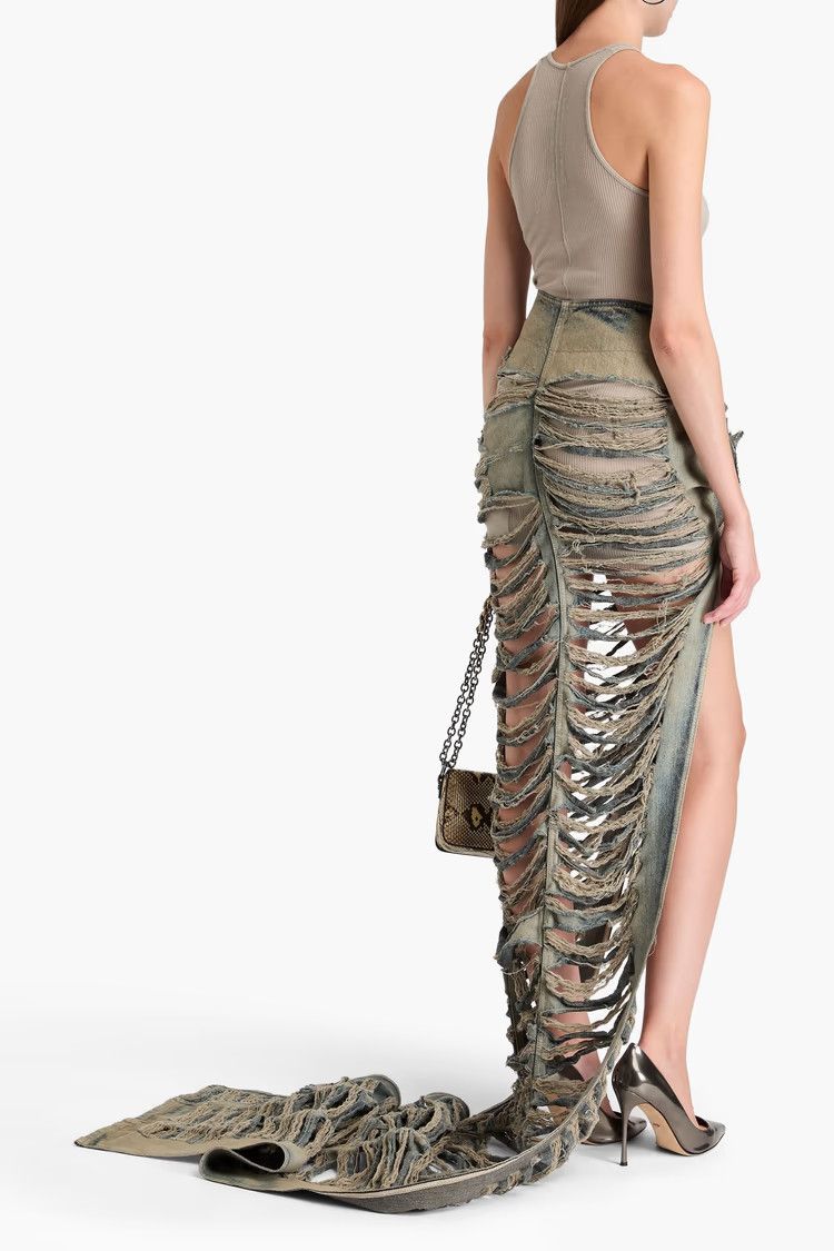 Rick Owens o1y0126 Denim Maxi Skirt in Blue Size 34" / US 12 / IT 48 - 3 Thumbnail
