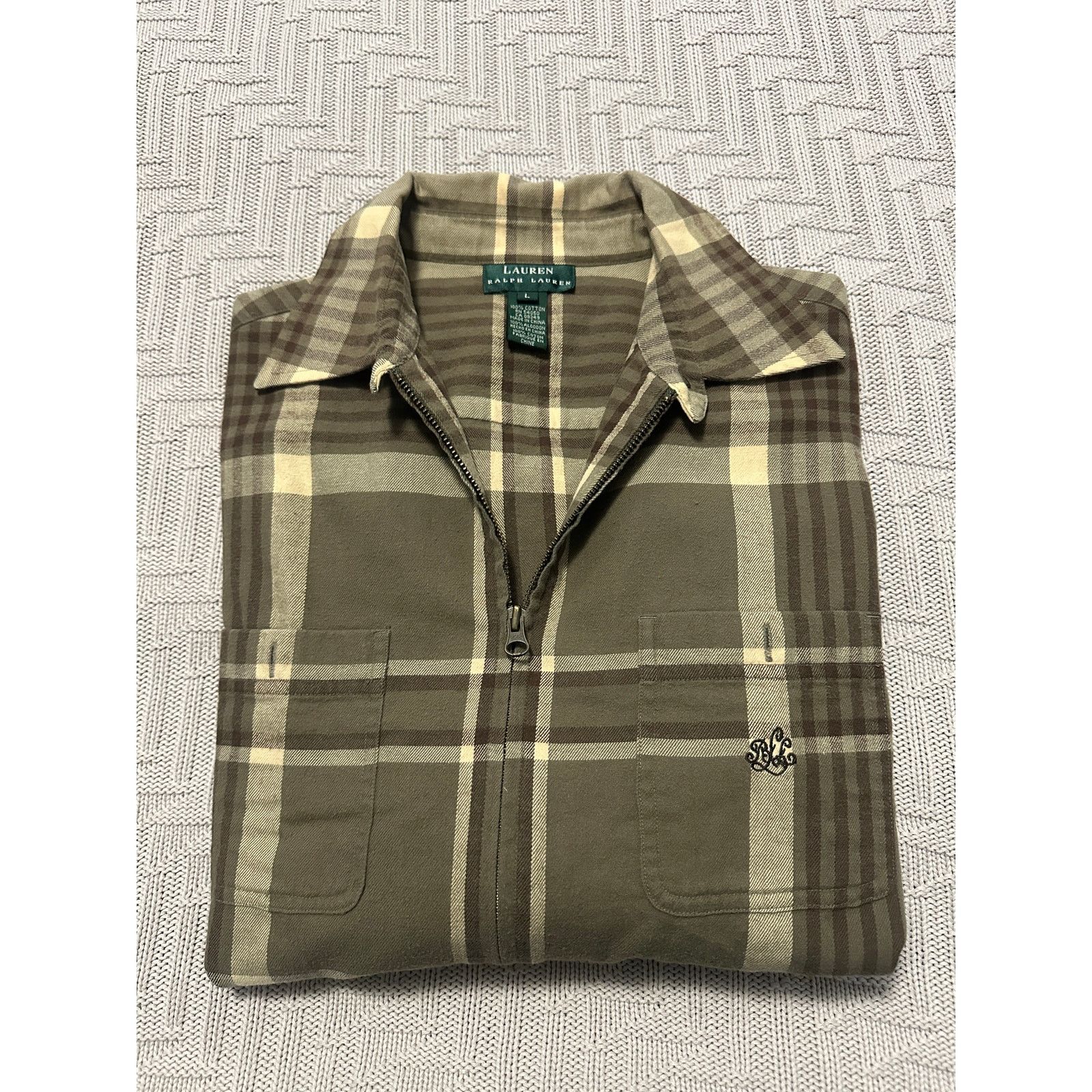 Lauren Ralph Lauren brown plaid full zip light jacket size L