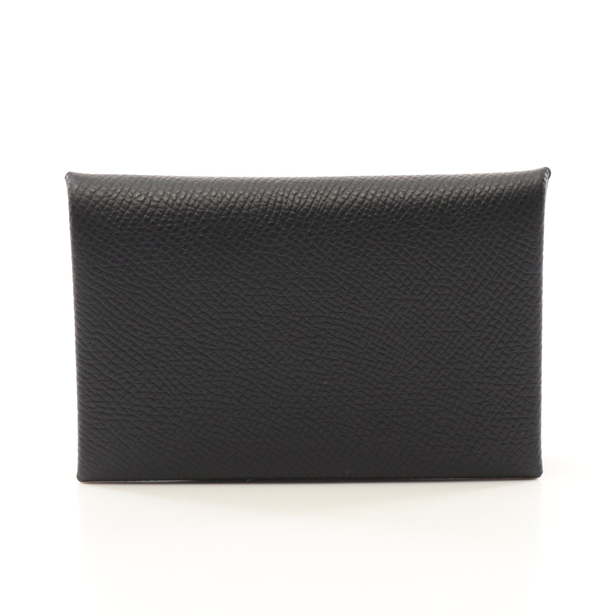 Hermes Calvi Coin Purse Veau Epsom Black Silver Hardware Double Engraved, Women's