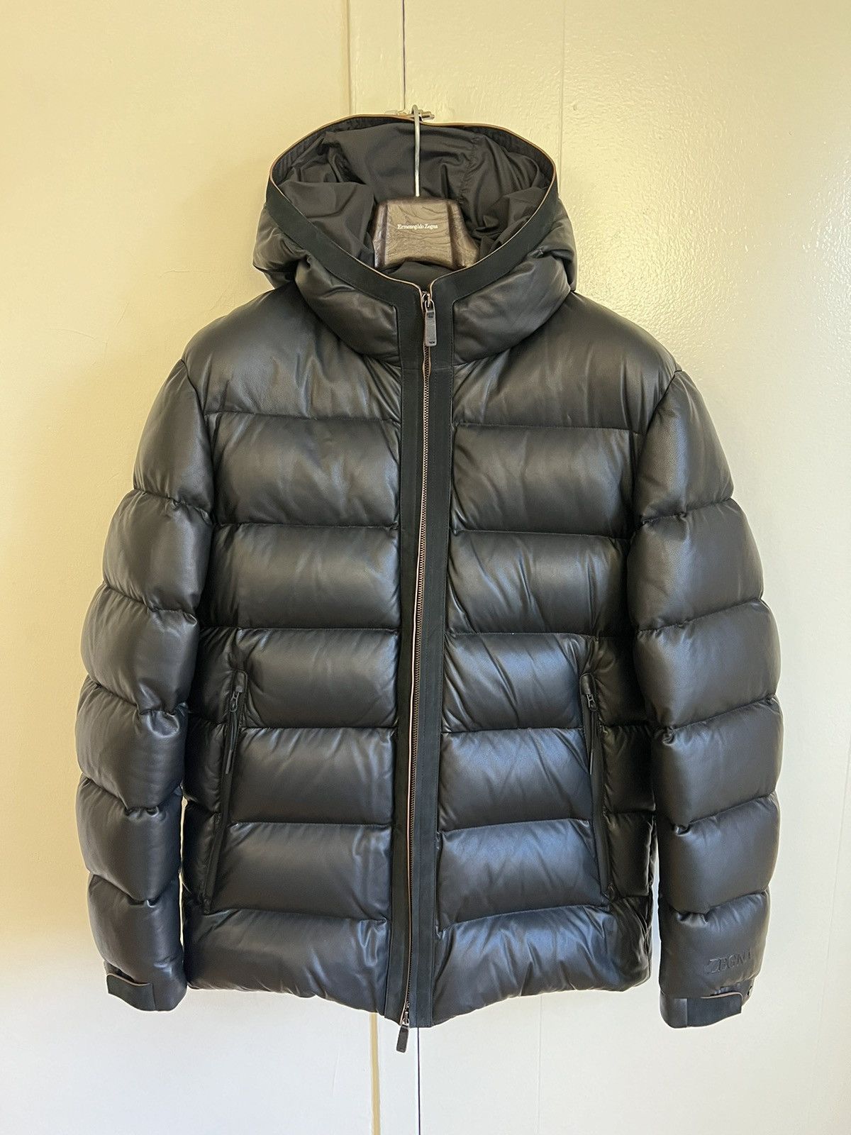 image of Ermenegildo Zegna Zegna Quilted Leather Down Jacket in Black, Men's (Size Medium)
