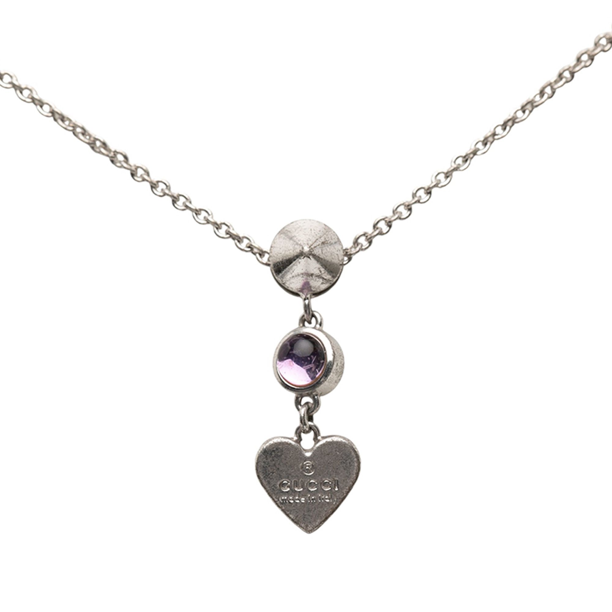 Gucci Gucci Sterling Silver Bejeweled Heart Pendant Necklace Size ONE SIZE - 1 Thumbnail