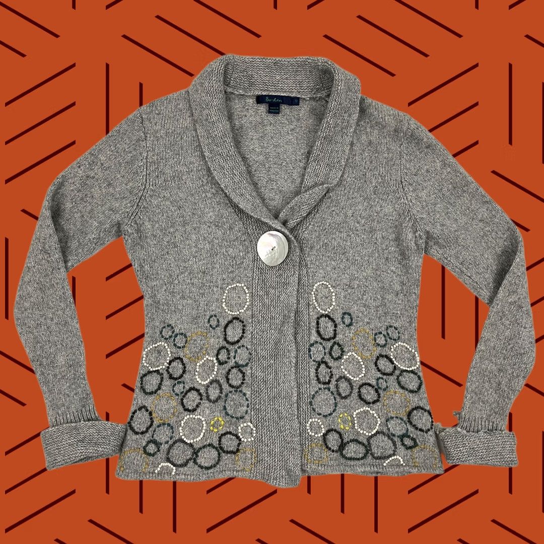 Boden VINTAGE Boden Cardigan Sweater Womens 12 Gray Wool Angora Cashmere Applique Jacket Size XL / US 12-14 / IT 48-50 - 1 Thumbnail