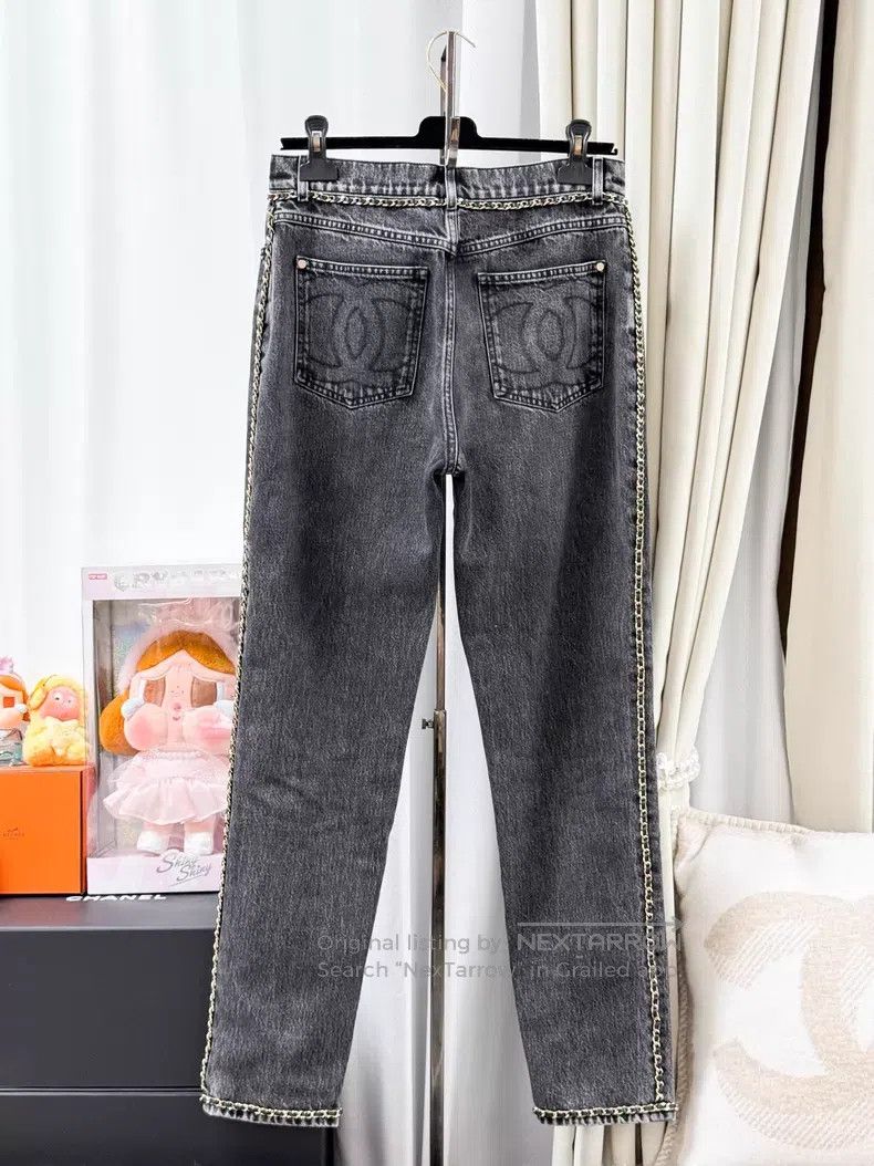 Chanel Chanel Leather chain rolled-edge denim trousers Size 25" / US 0 / IT 36 - 2 Thumbnail