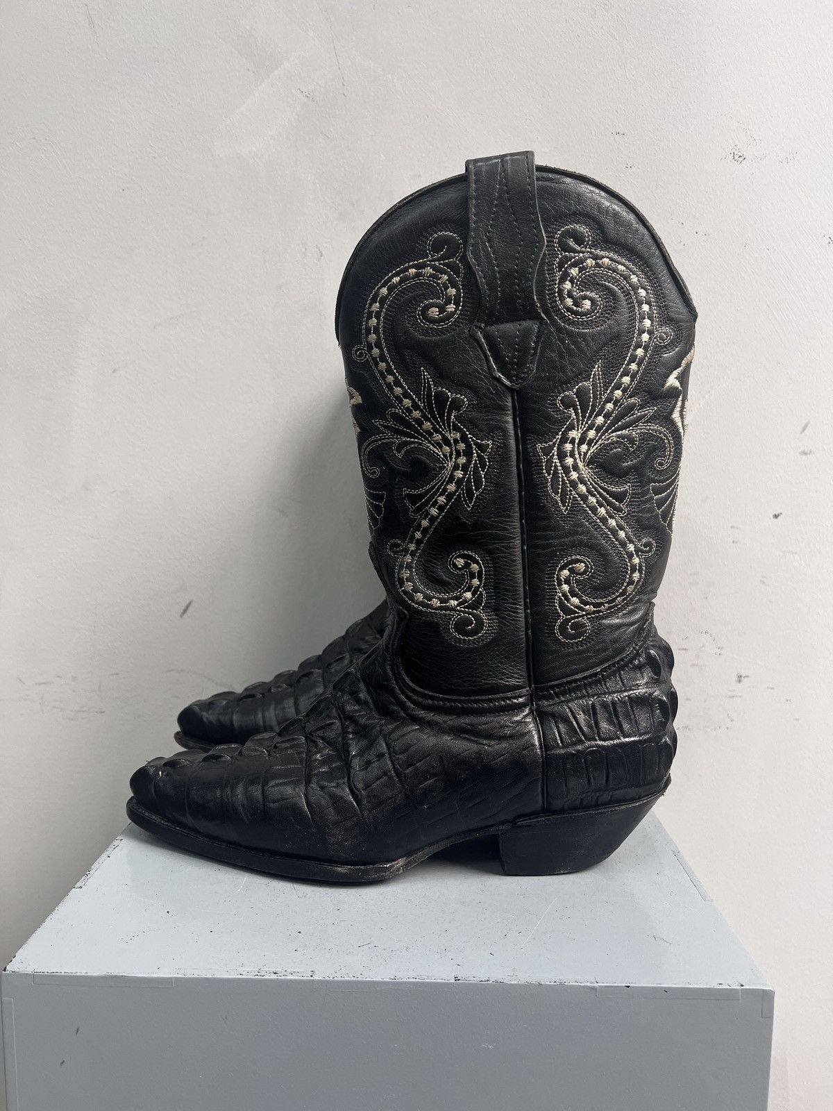 Tony Lama western 90s leather black aligator cowboy boots guidi style Size US 8 / EU 41 - 10 Thumbnail