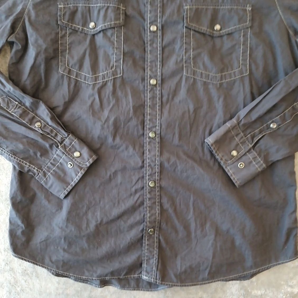 Express Express Shirt Mens XL Gray Long Sleeve Pearl Snap Pockets Cotton Shirt Size US XL / EU 56 / 4 - 4 Thumbnail