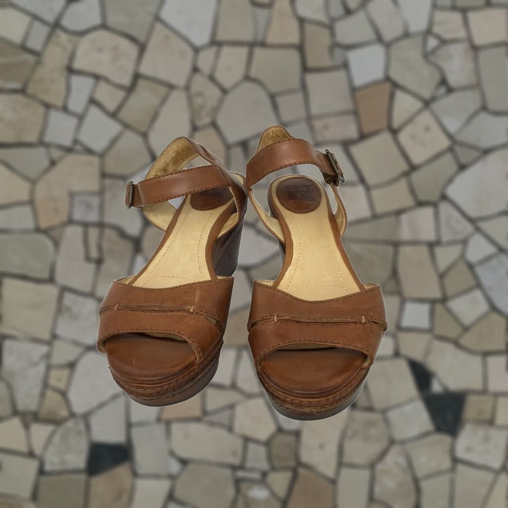 Frye VINTAGE Frye Women’s Leather Wedge Heels #1510 Shoes Brown 8M Platform Adjustable Strap Womens 8M Heels Brown Frye Wedge Shoes Size US 8 / IT 38 - 1 Thumbnail