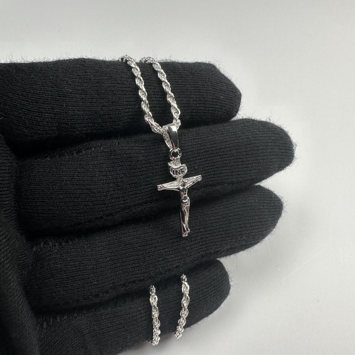 Jewelry Solid .925 Sterling Silver Rope Chain And Cross Set 2mm 18” Size ONE SIZE - 7 Thumbnail