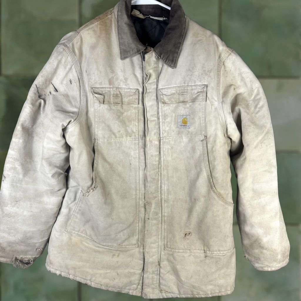 Carhartt VINTAGE Carhartt Coat Mens L Beige Canvas Work Duck Insulated Jacket Workwear Size US L / EU 52-54 / 3 - 1 Thumbnail