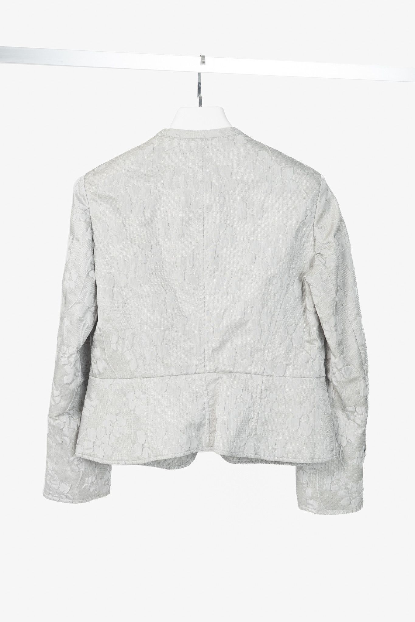 Armani Collezioni Armani Collezioni Silver Floral-Jacquard Peplum Jacket Size M / US 6-8 / IT 42-44 - 2 Thumbnail
