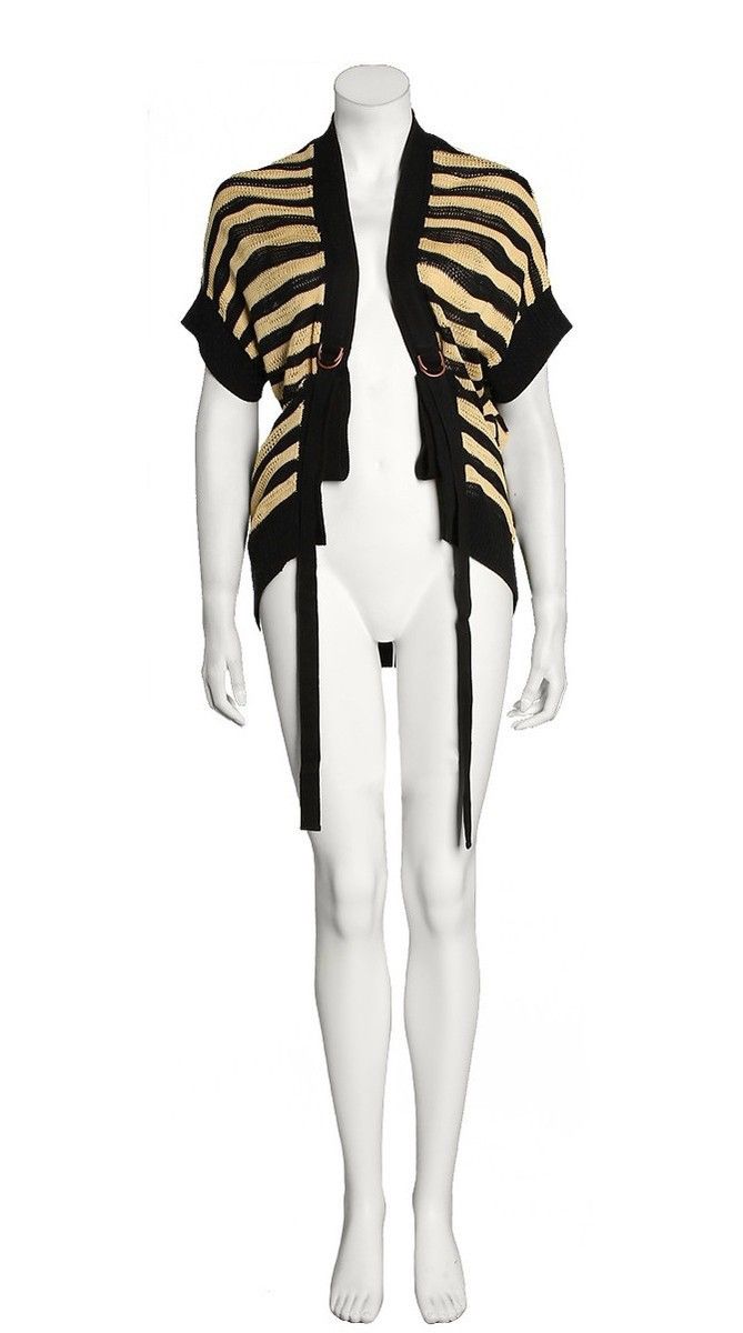 Diesel DIESEL Brand Black Beige Stripe Knit Sweater Cardigan Bolero Size XS / US 0-2 / IT 36-38 - 6 Thumbnail