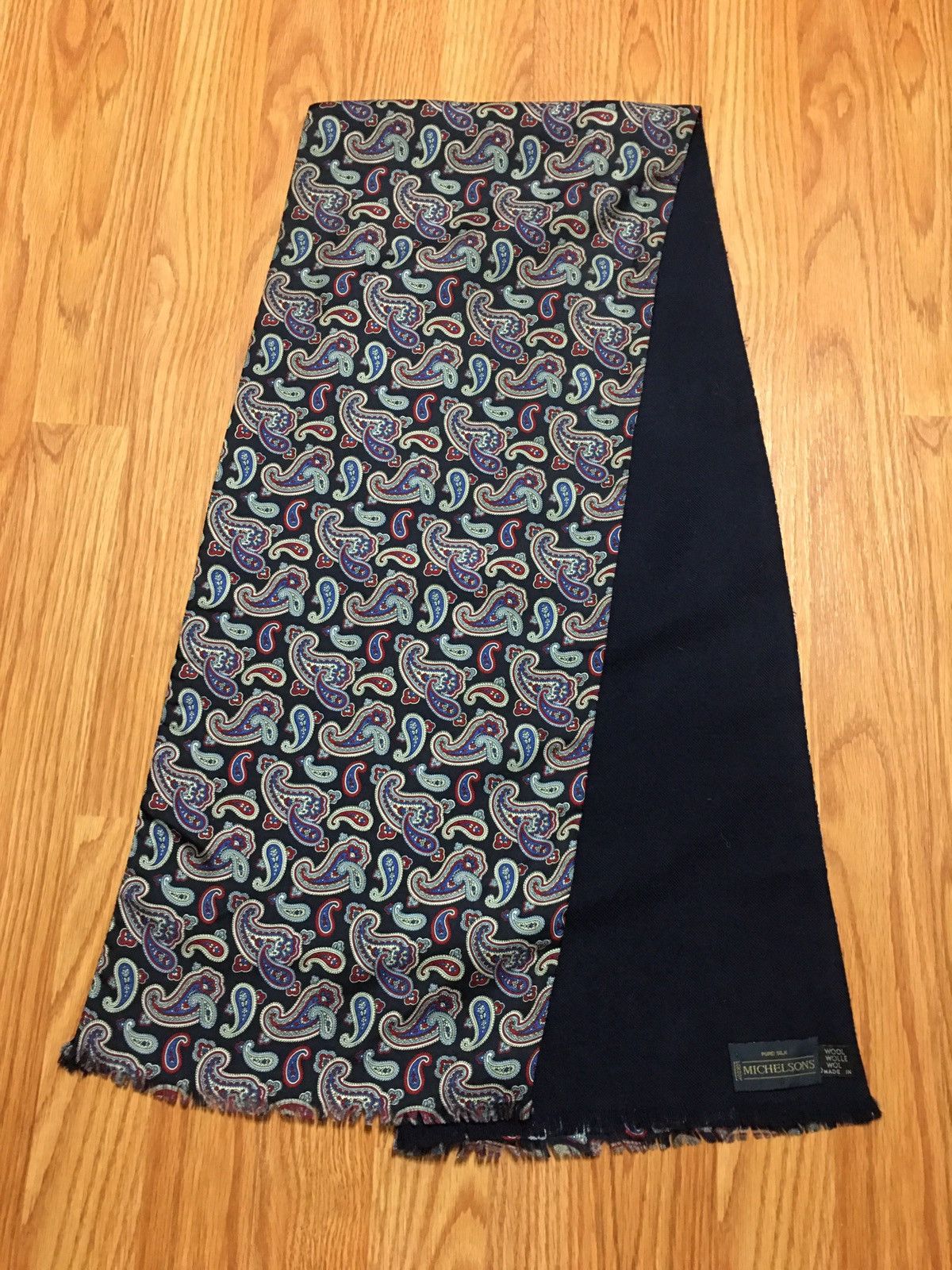 Vintage Michelsons London England Elegant Mens Silk Wool Scarf Size ONE SIZE - 2 Thumbnail