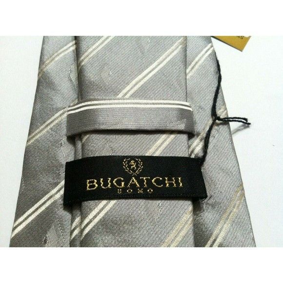 BUGATCHI BUGATCHI MENS NEW SILVER 100% SILK STRIPED TIE WIDTH: 3 1/2" Size ONE SIZE - 2 Thumbnail