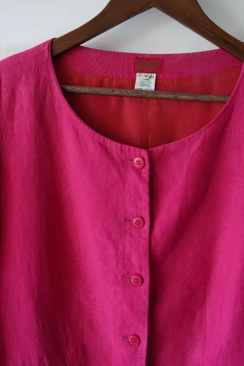 Kenzo KENZO Round collar rose red orange linen suit of the 1980s Size XS / US 0-2 / IT 36-38 - 3 Thumbnail