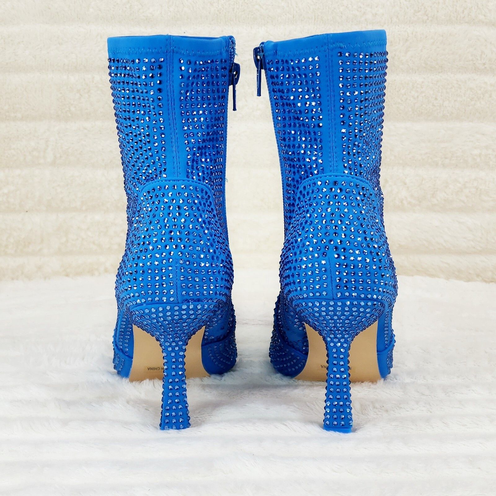 Other Stunning Bright Blue Stretch Rhinestone Ankle Boots 3.5" Hee Size US 8 / IT 38 - 5 Thumbnail
