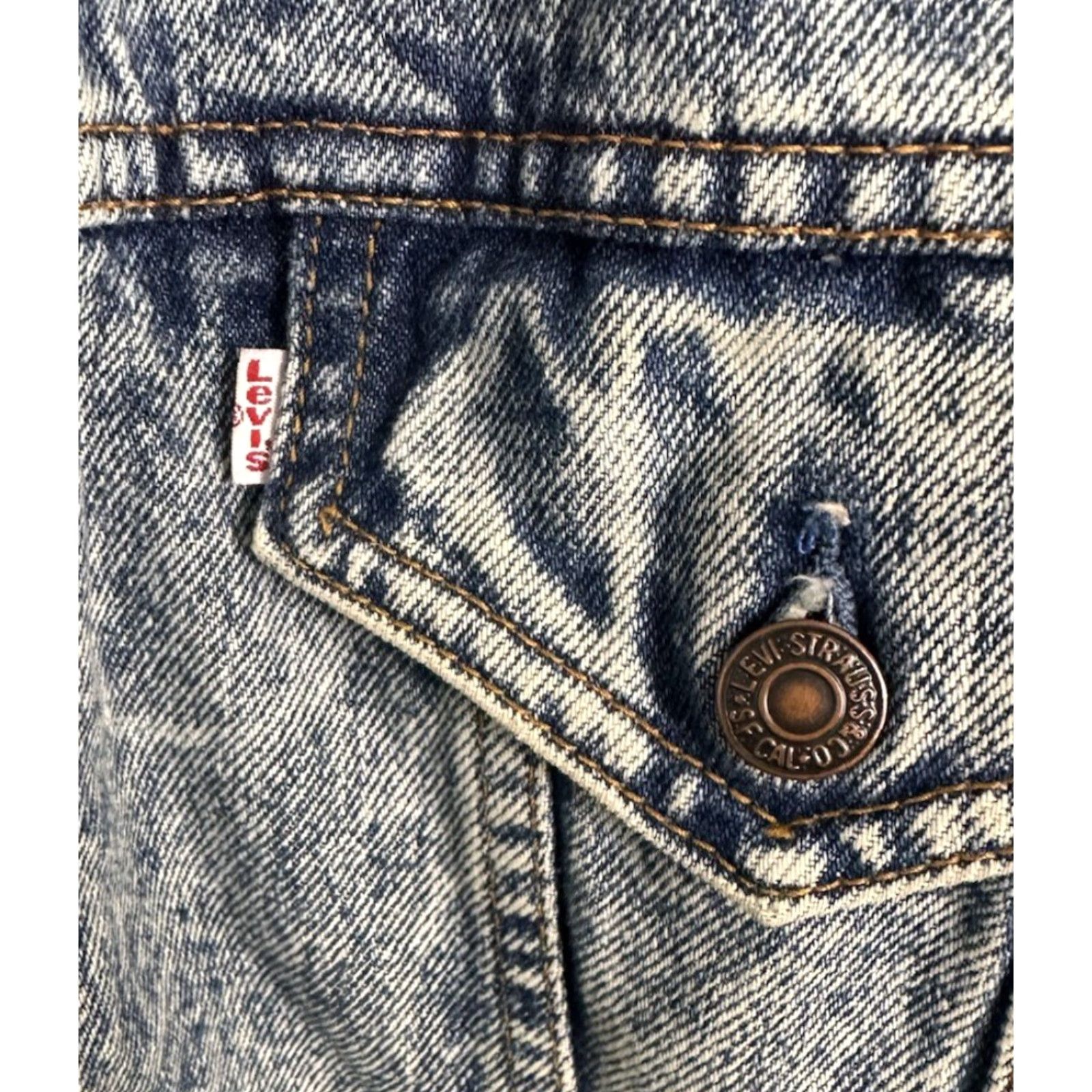 VINTAGE Levi's Denim Jacket Hoodie Men's Medium 80s Acid Wash Red