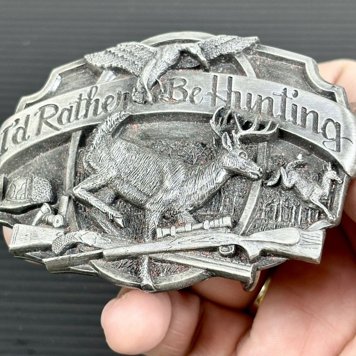 Other Id Rather Be Hunting Belt Buckle Rifle Hunter Vtg 1987 Size ONE SIZE - 11 Thumbnail