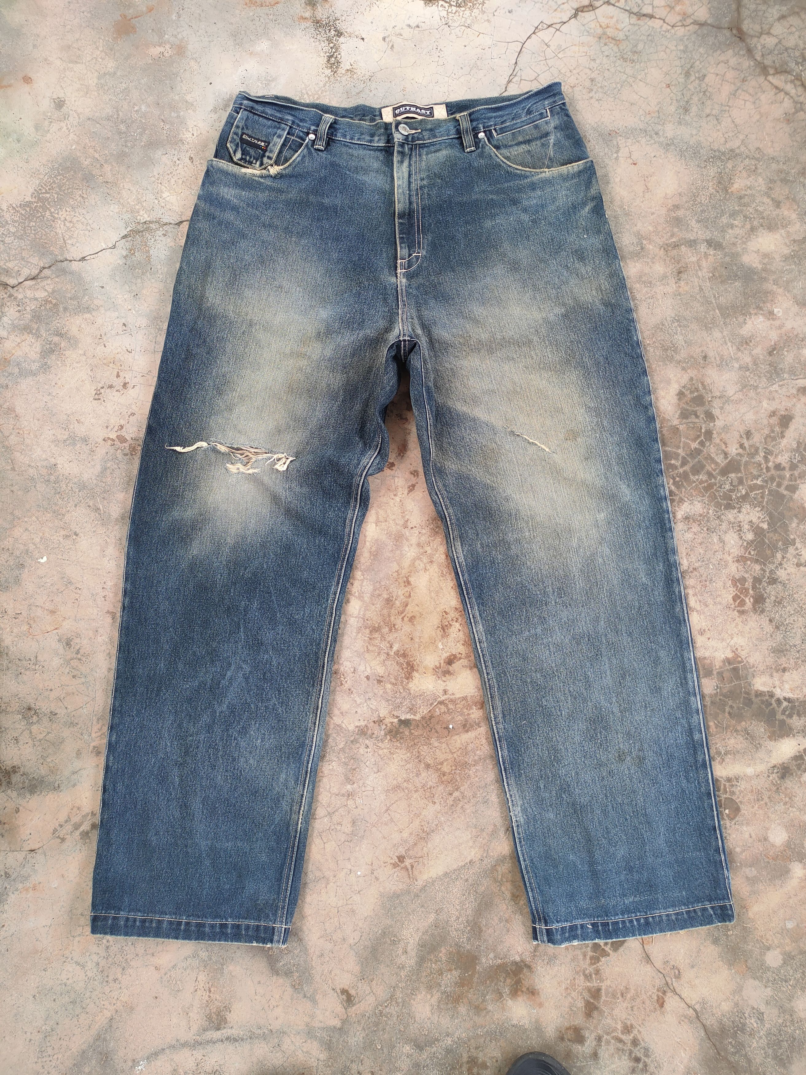 image of Distressed Denim x Jean W40 Vintage Japanese Faded Distressed Jeans Pants in Faded Blue, Men's