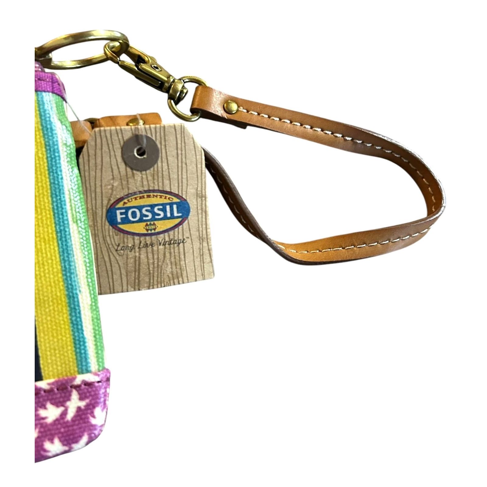 Fossil VINTAGE Fossil Purple Striped Birds Coated Canvas Leather Trim Wristlet Wallet Women NWT Size ONE SIZE - 6 Thumbnail