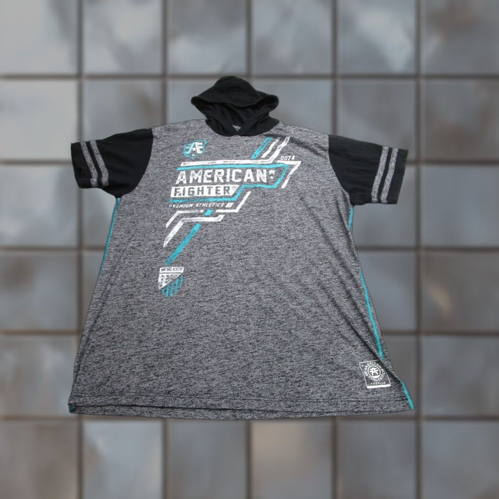 Vintage American Fighter Shirt Mens 2XL Gray Black Hooded Athletic Tee Premium Graphic Size US XXL / EU 58 / 5 - 1 Thumbnail