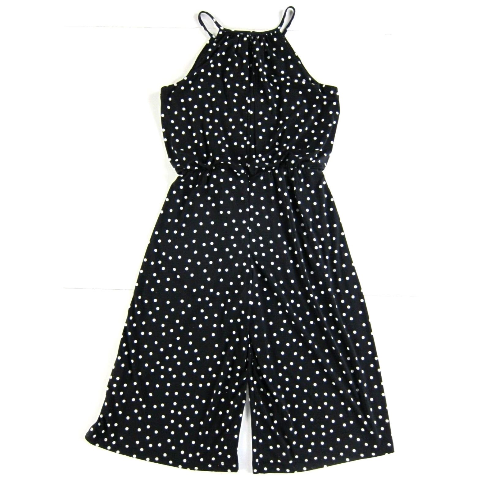 Vintage London Times Black White Polka Dot Capri Jumpsuit Sleeveless 4P Petite Women Pockets Stretch Coral? Size 27" / US 4 / IT 40 - 2 Thumbnail