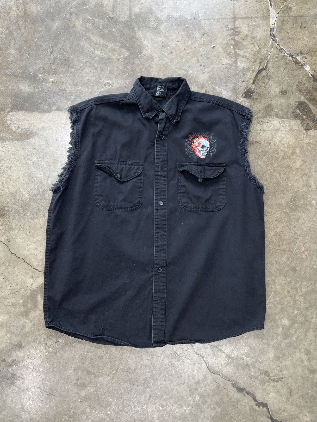 Harley Davidson × Vintage Vintage 2005 Y2k Skull Flame Cut Sleeve Button-Up Large Size US L / EU 52-54 / 3 - 5 Thumbnail
