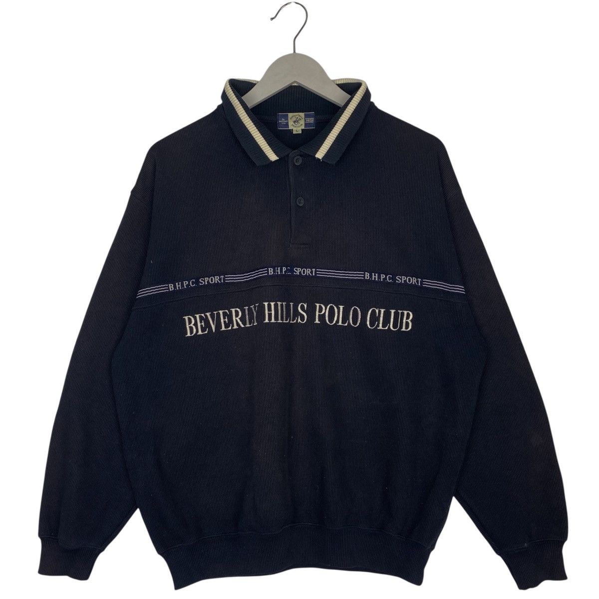 Other Vintage Beverly Hill Polo Club Collar Half Button Black Big Size US L / EU 52-54 / 3 - 1 Thumbnail