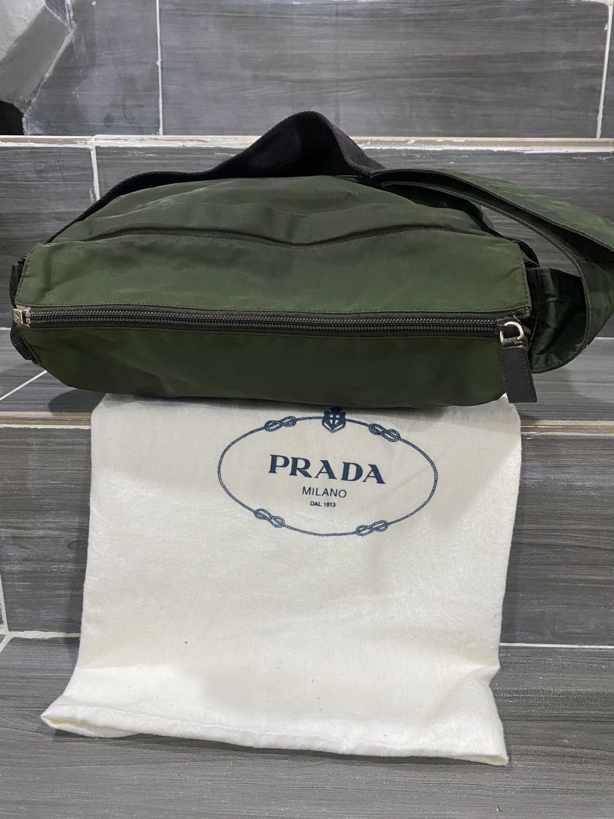 Prada Prada Tessuto Pocono Square Nylon Shoulder Bag Green Size ONE SIZE - 12 Thumbnail