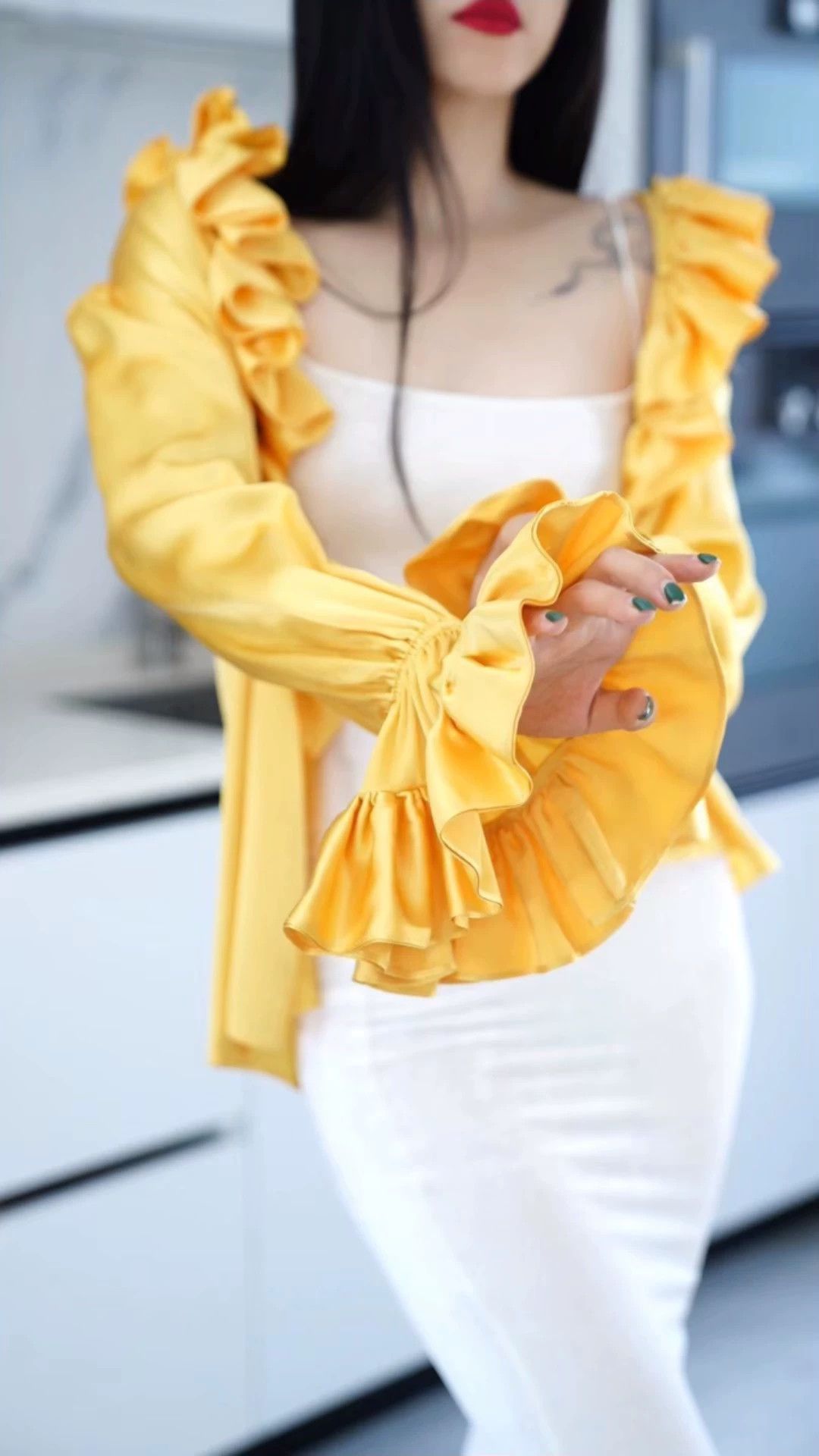 Other Custom Sunset Yellow Silk Vampire Shirt Loose Fit Size S / US 4 / IT 40 - 1 Thumbnail