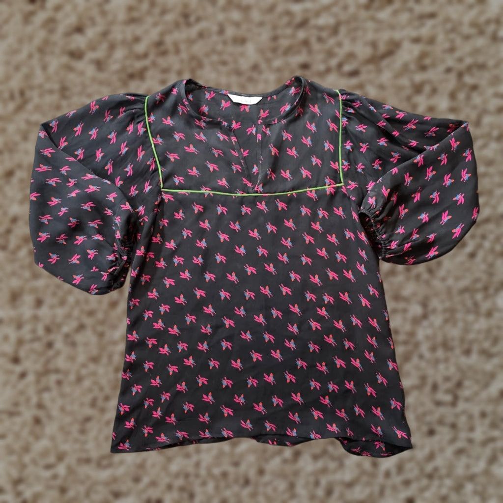 Vintage Tucker Top Womens Size S Black Pink Floral Silk Sheer Career Casual Shirt Blouse Size S / US 4 / IT 40 - 1 Thumbnail