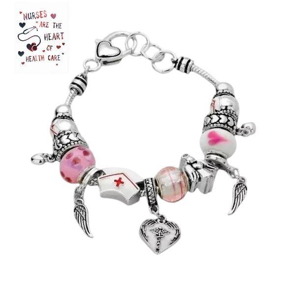 Handmade Nurse Charm Bracelet New Frontline Heroes Angels New RN LPN Size ONE SIZE - 2 Thumbnail