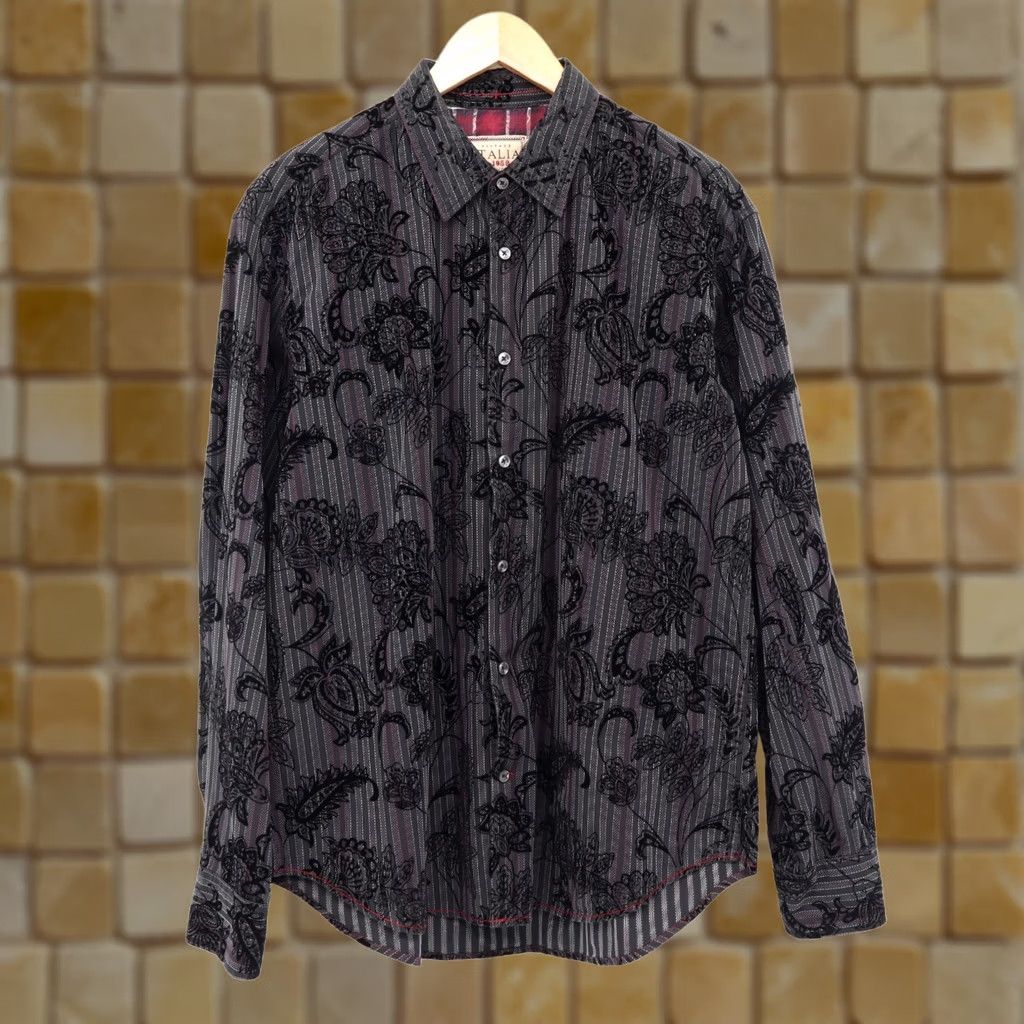 Velvet Vintage Italia Shirt XL Black Floral Velvet Button-Up Long Sleeve Men’s Button-Down Shirt Size US XL / EU 56 / 4 - 1 Thumbnail