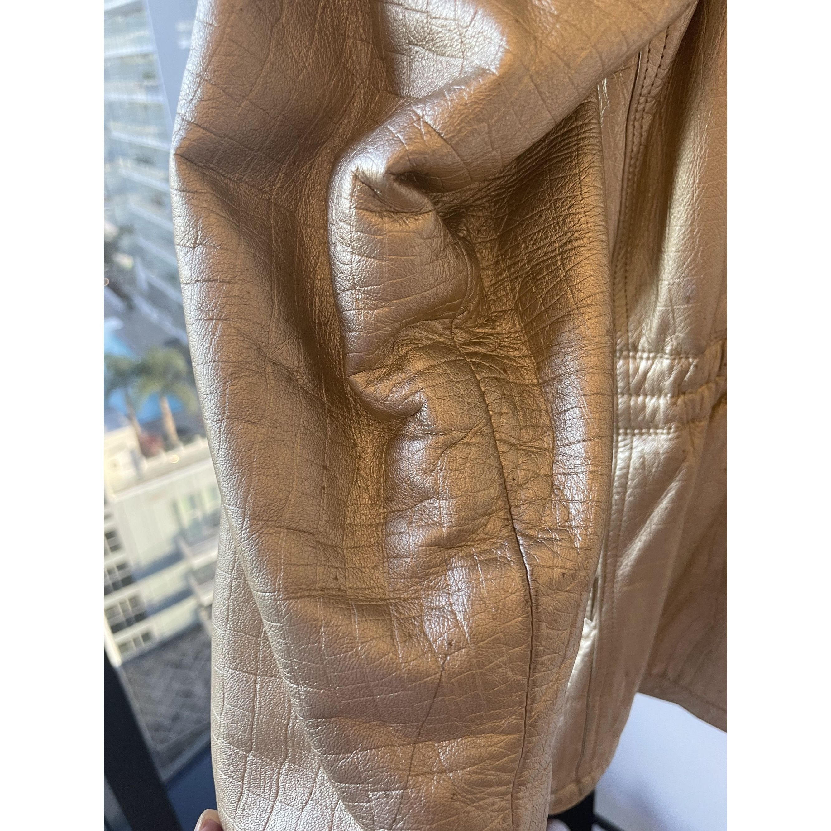 Versace Vintage Gold Metallic Hooded Leather Jacket Womens Size XS / US 0-2 / IT 36-38 - 8 Thumbnail