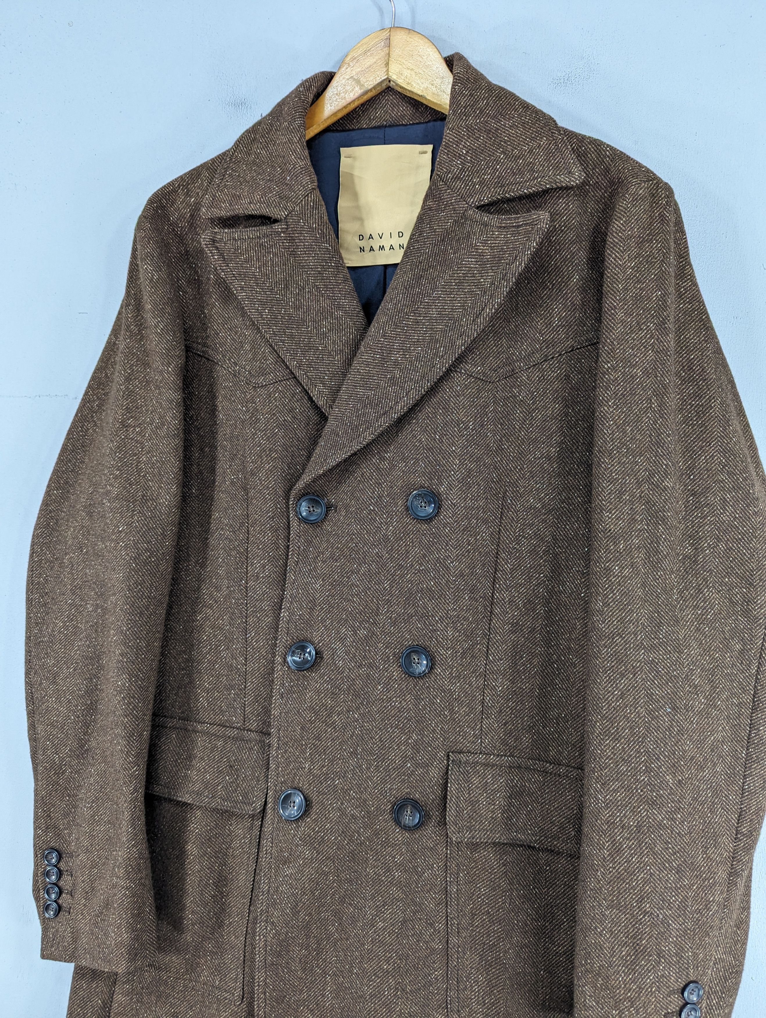DAVID NAMAN David Naman Herringbone Wool Double Breasted Coat Jacket Size US M / EU 48-50 / 2 - 4 Thumbnail