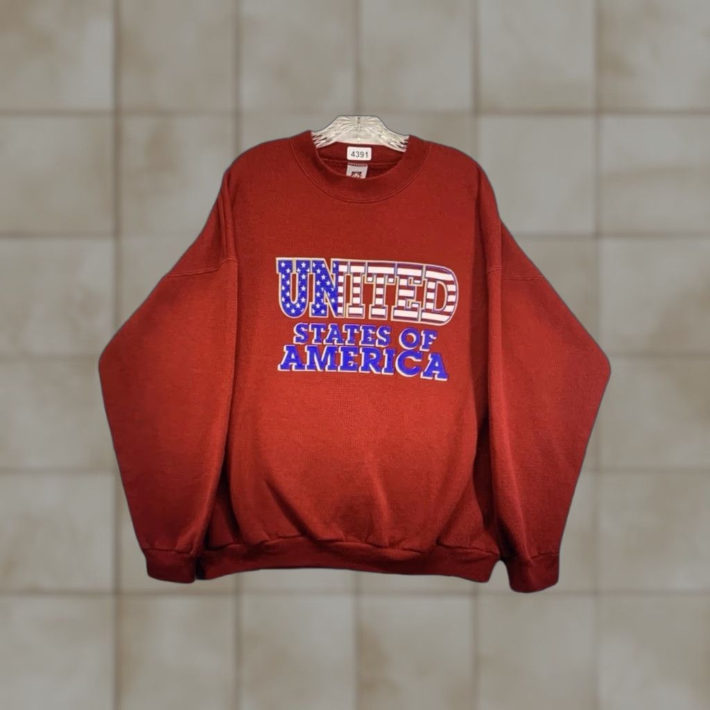 Vintage VINTAGE Franklin Adult Large Sweatshirt Pullover 90s Patriotic USA Graphic Print Red Fleece Size US L / EU 52-54 / 3 - 1 Thumbnail