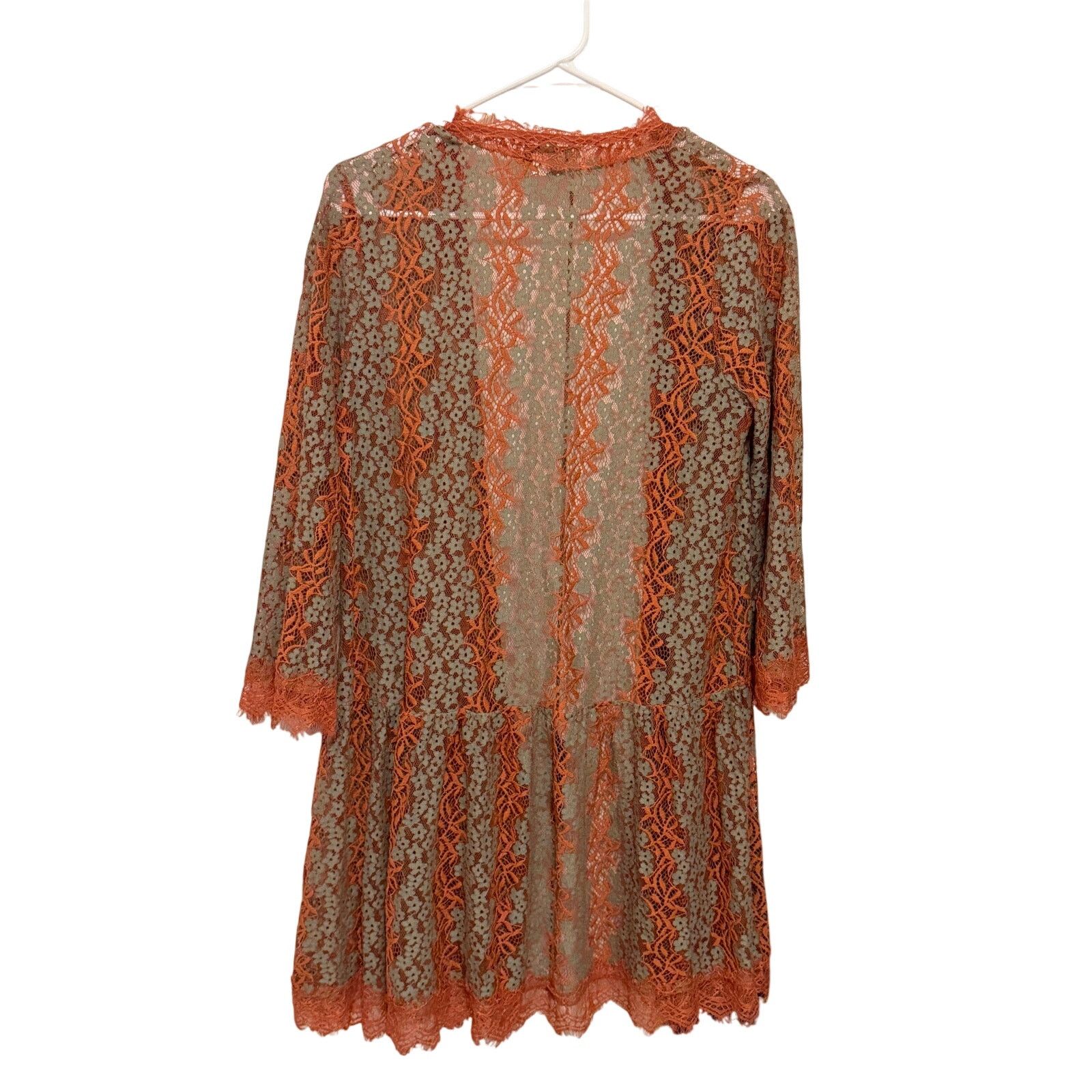 Other Paisley Vine Orange Blue Floral Lace Fabric Long Cardigan Size S / US 4 / IT 40 - 16 Thumbnail