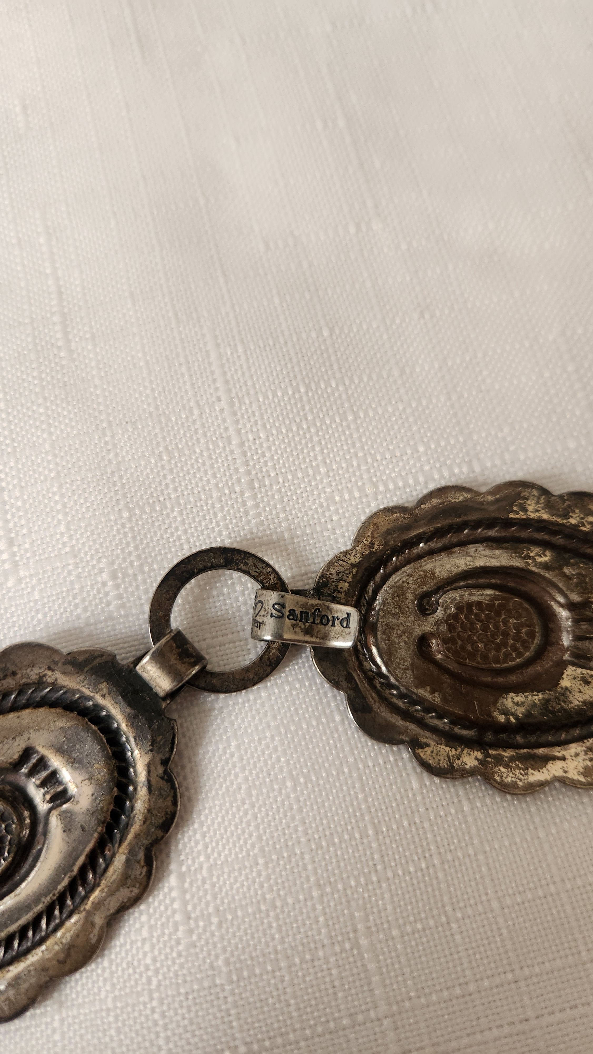 Other Sanford Sancrest R Concho Belt vtg Silver Patina color Natve Size ONE SIZE - 7 Thumbnail