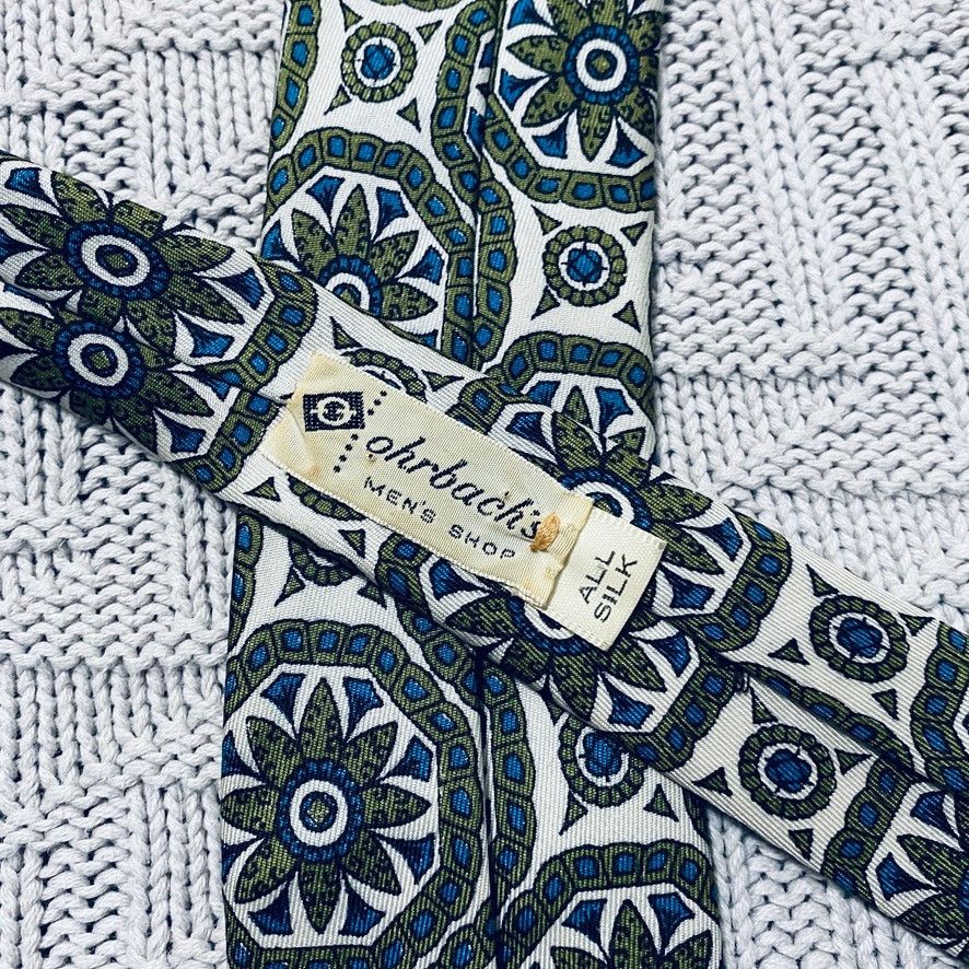 Vintage Vintage Ohrbach's green geometric floral print silk tie Size ONE SIZE - 3 Thumbnail