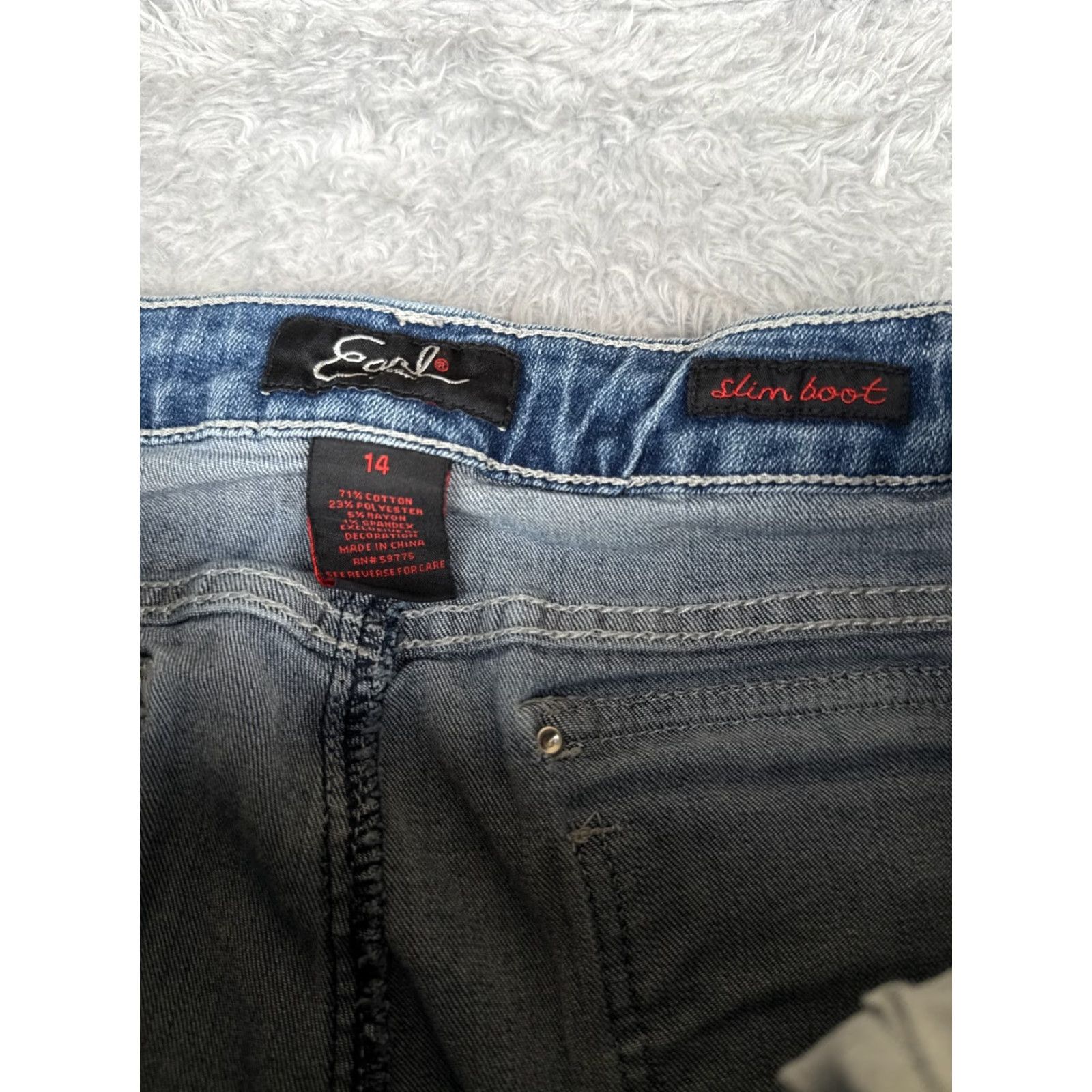 Vintage Earl Jean Jeans Women 16 Blue Slim Bootcut Bling Mid Rise Cotton Blend 34x31 Size 38" / US 16 / IT 52 - 6 Thumbnail