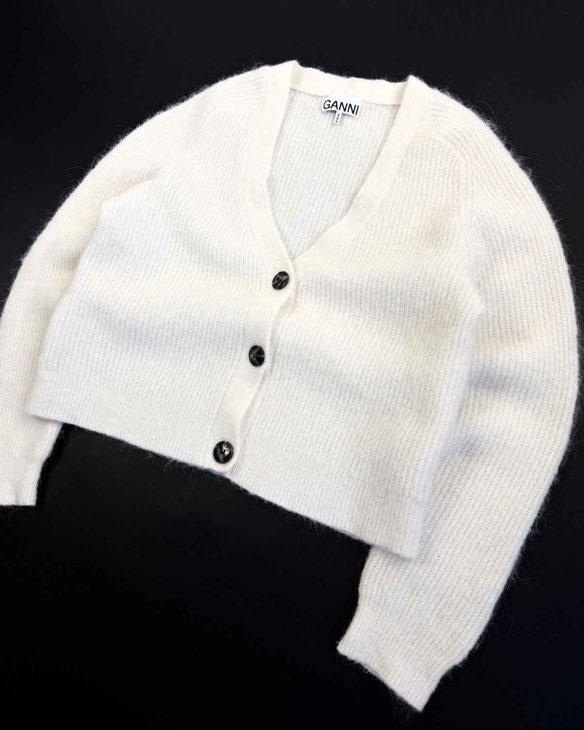 Ganni GANNI Alpaca Wool Knit Cardigan Cream Sweater Designer Size S / US 4 / IT 40 - 6 Thumbnail