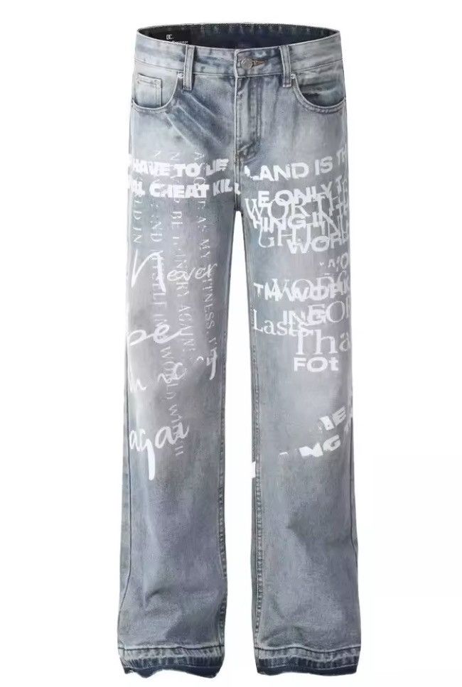 Jean American street washed distressed graffiti letter jeans Size US 29 - 4 Thumbnail
