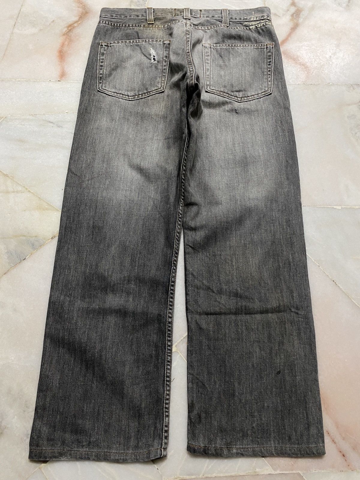 Stussy × Vintage Baggy💥90s Stussy Authentic Workgear Washed Faded Ripped jean Size US 33 - 17 Thumbnail