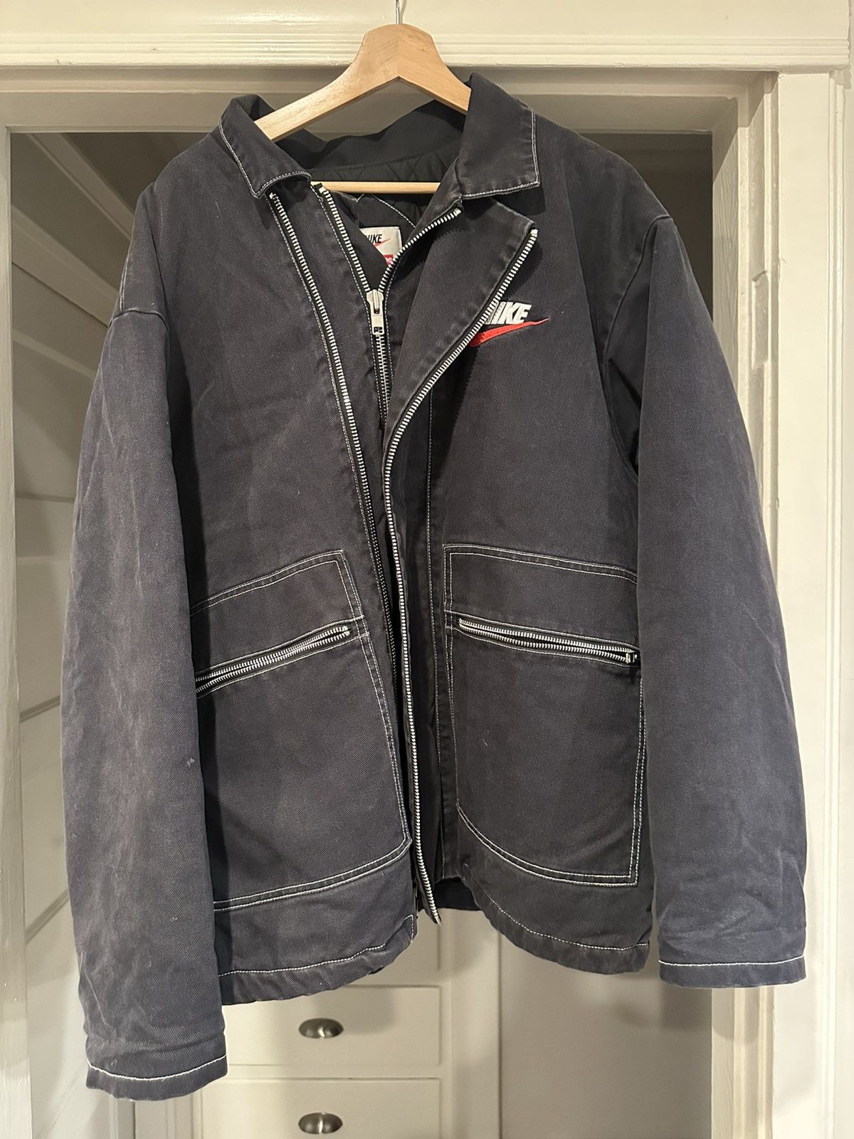 ジャケット・アウター Supreme Nike Double Zip Work Jacket Navy Supreme Nike Double Zip Quilted Work Jacket Navy Men's - FW18 - US